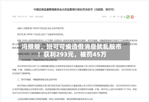 冯朋朋	、班可可编造假消息扰乱股市！获利293元	，被罚45万-第2张图片