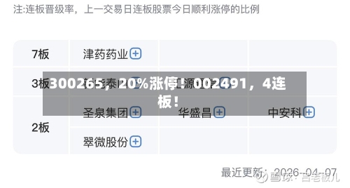 300265，20%涨停！002491，4连板！
