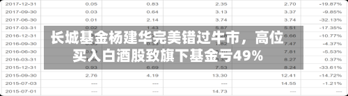 长城基金杨建华完美错过牛市	，高位买入白酒股致旗下基金亏49%-第2张图片