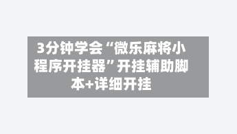 3分钟学会“微乐麻将小程序开挂器	”开挂辅助脚本+详细开挂-第2张图片