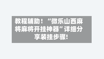教程辅助！“微乐山西麻将麻将开挂神器”详细分享装挂步骤!-第3张图片