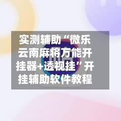 实测辅助“微乐云南麻将万能开挂器+透视挂”开挂辅助软件教程-第2张图片