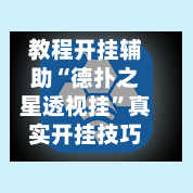 教程开挂辅助“德扑之星透视挂”真实开挂技巧分享