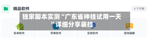 独家脚本实测“广东雀神挂试用一天”详细分享装挂