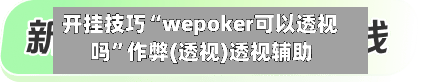 开挂技巧“wepoker可以透视吗”作弊(透视)透视辅助