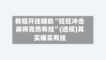 教程开挂辅助“旺旺冲击麻将竟然有挂”(透视)其实确实有挂-第2张图片