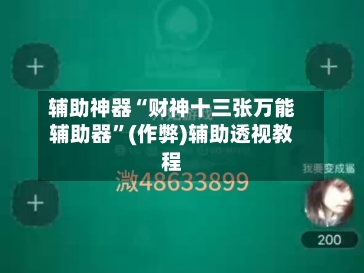 辅助神器“财神十三张万能辅助器”(作弊)辅助透视教程-第2张图片