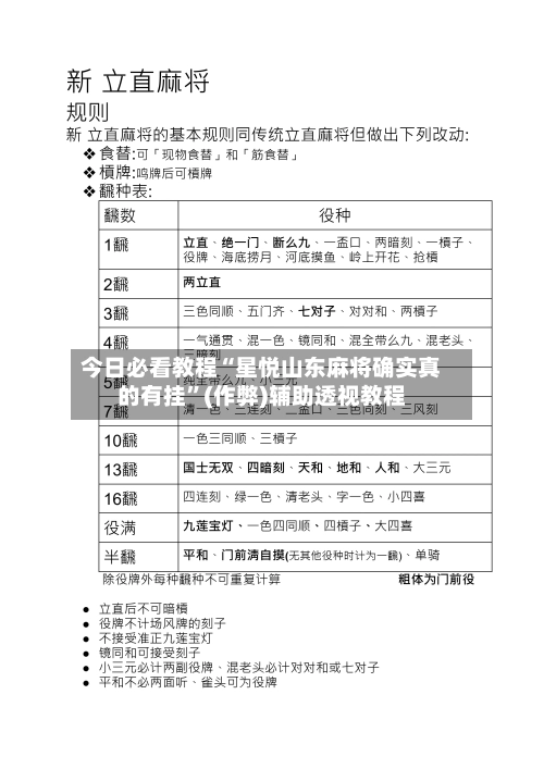 今日必看教程“星悦山东麻将确实真的有挂”(作弊)辅助透视教程